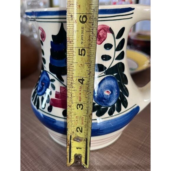 Vtg 40s Persian Ware Hand Painted Pitcher Vase German Farmhouse Abstract Whimsy - Picture 10 of 11